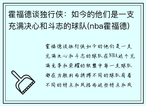 霍福德谈独行侠：如今的他们是一支充满决心和斗志的球队(nba霍福德)