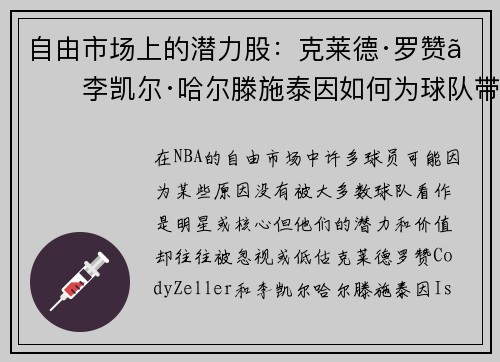 自由市场上的潜力股：克莱德·罗赞、李凯尔·哈尔滕施泰因如何为球队带来惊喜？